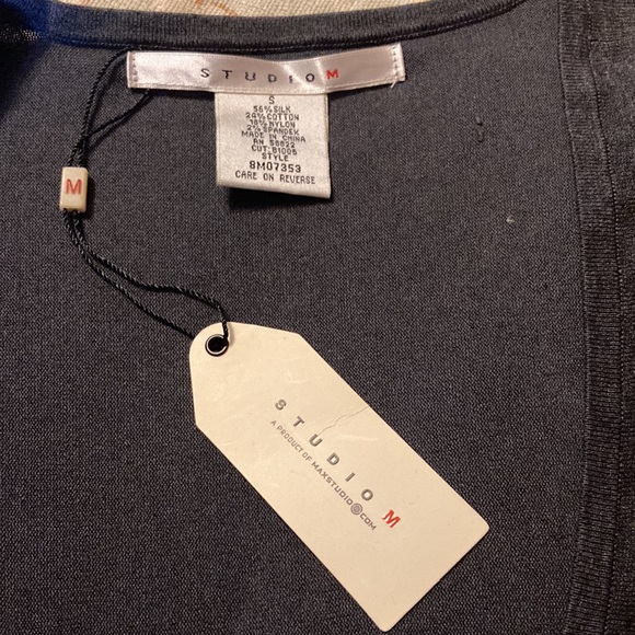 Studio M by Max Studio silk-cotton blend bell sleeve grey square neck dress. NWT - Picture 6 of 9